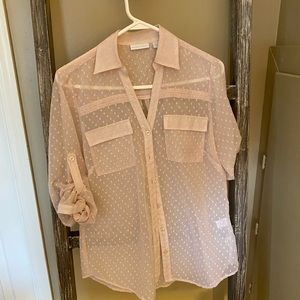 New York and Company size M top button up, sheer, 3/4 sleeve or long sleeve